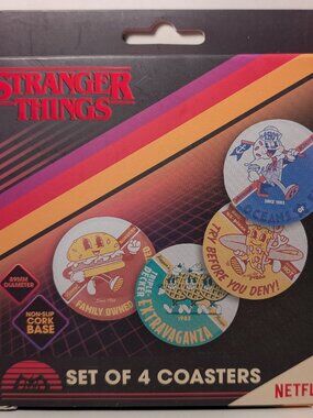 Stranger Things Coasters Set of 4 Official Netflix Collectible Drinkware Holders